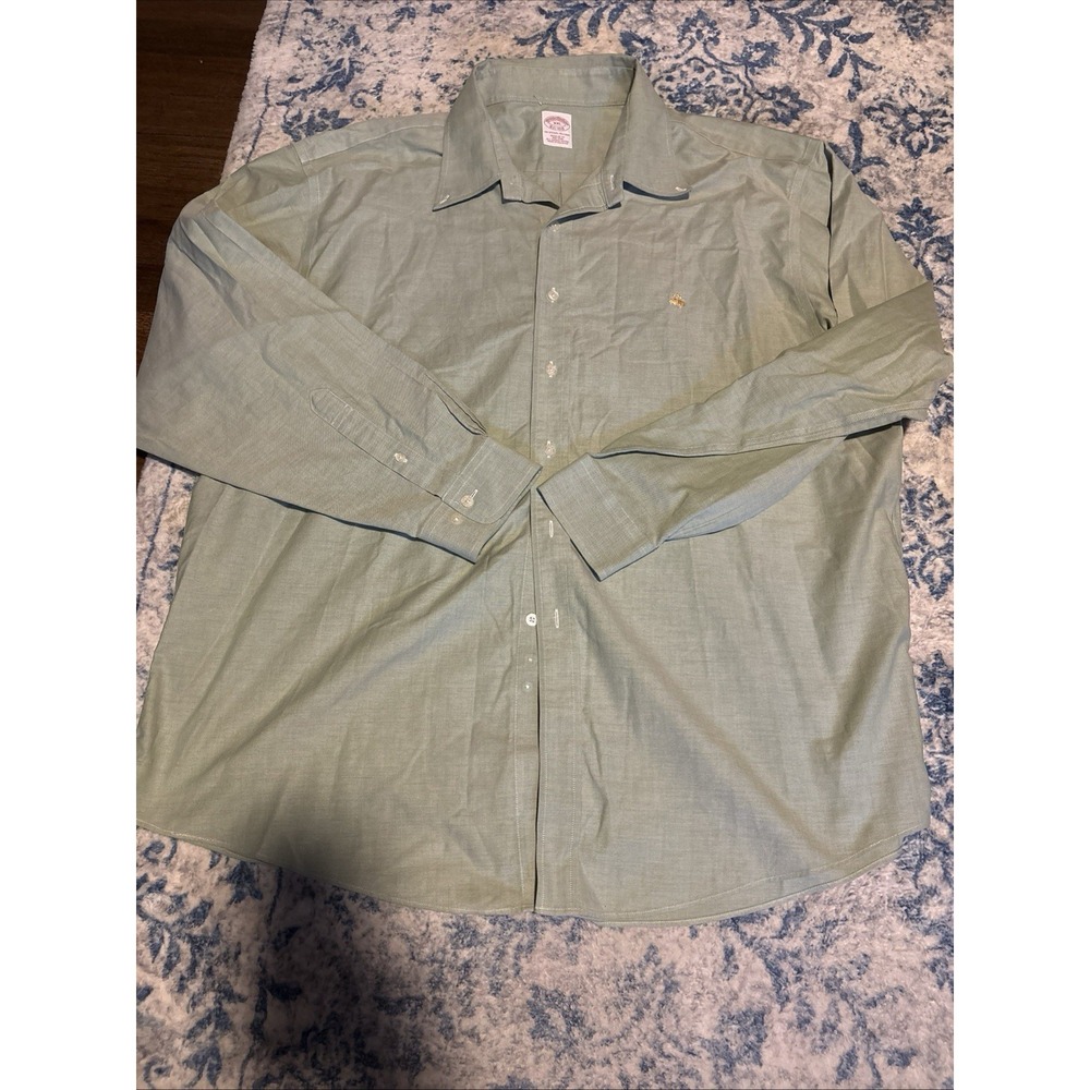 Brooks Brothers Shirt Mens Large Teal Green Check Oxford OCBD Supima Ivy